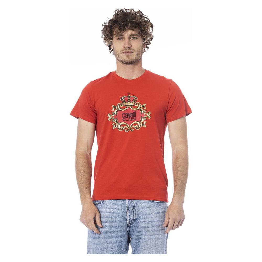 Cavalli Class Red Cotton Men T-Shirt Cavalli Class Sienna