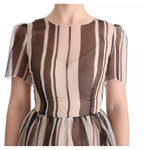 Dolce & Gabbana Beige Brown Striped Silk Sheath Dress
