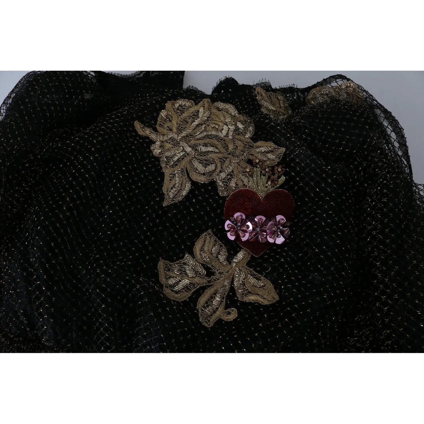 Dolce & Gabbana Black Gold Crystal Heart A-line Dress Dolce & Gabbana Black