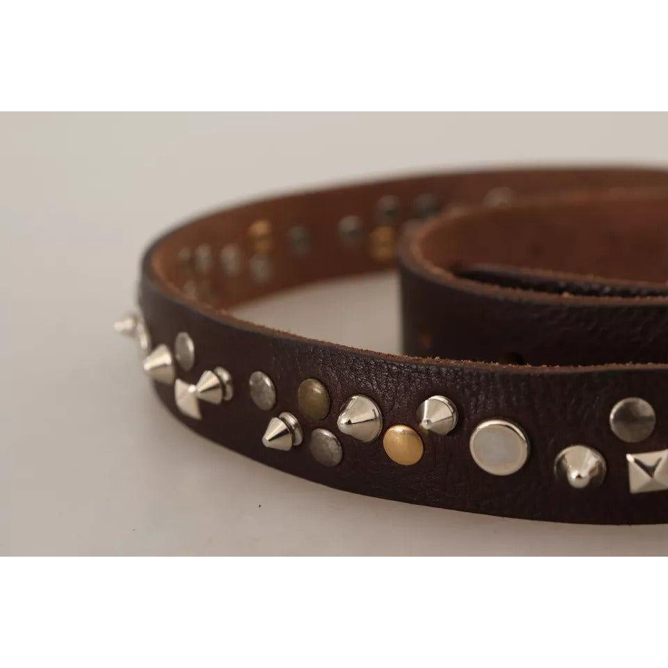 Dolce & Gabbana Brown Leather Studded Silver Metal Buckle Belt Dolce & Gabbana Dark Gray