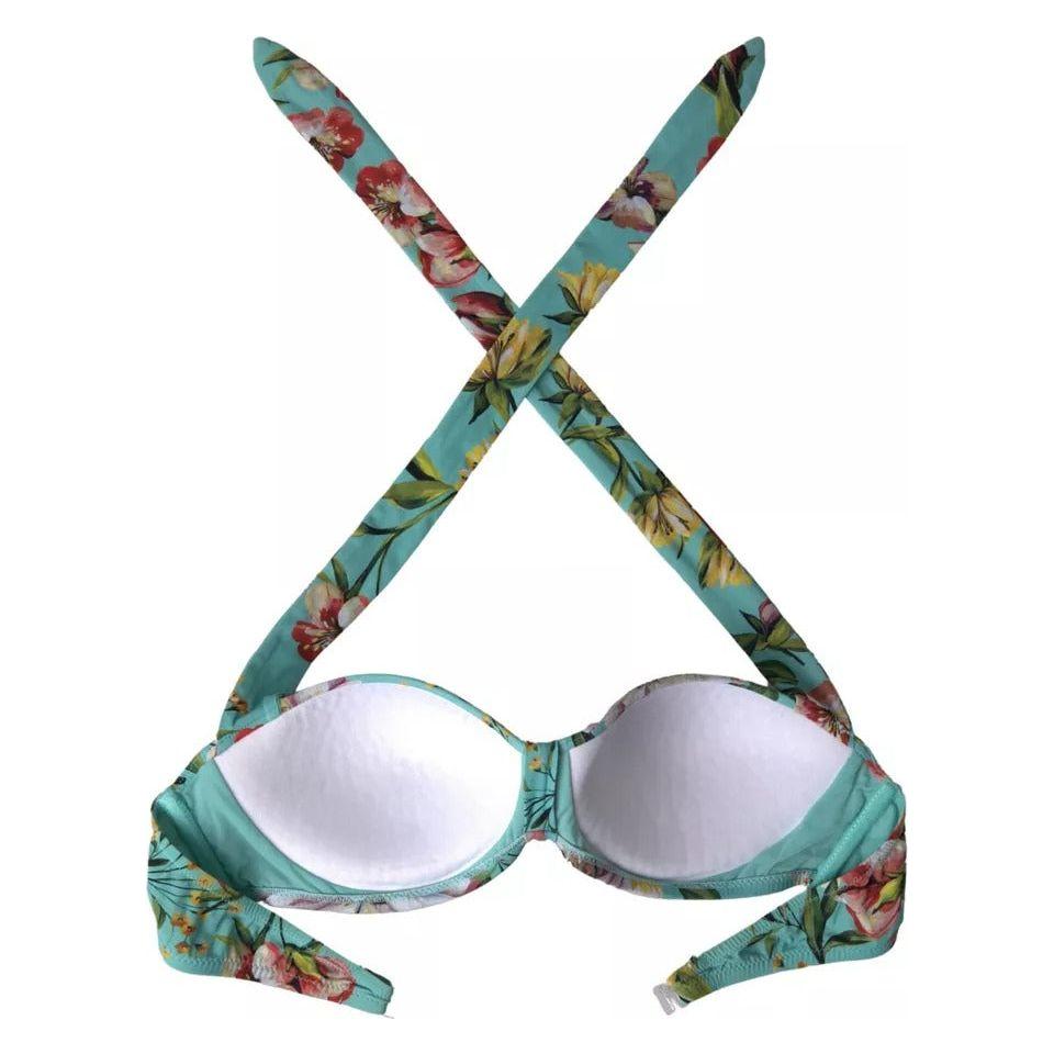 Dolce & Gabbana Mint Green Floral Print Beachwear Bikini Top Dolce & Gabbana Light Slate Gray
