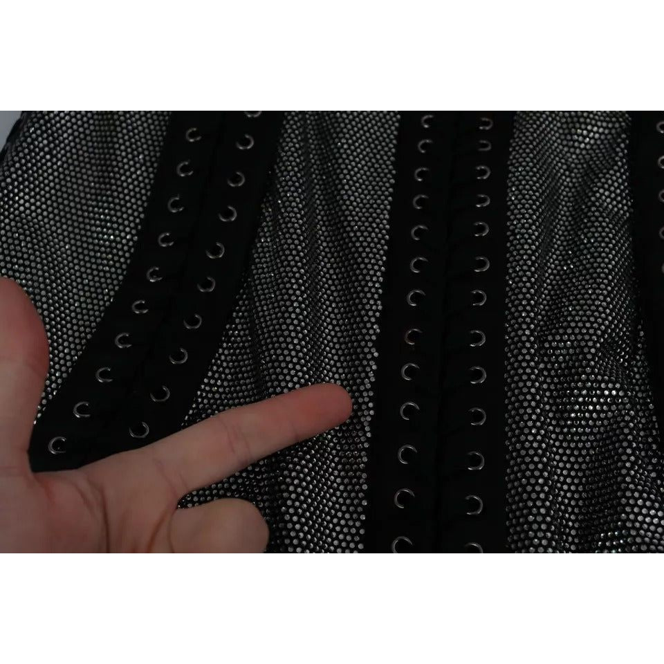 Dolce & Gabbana Black Crystals Lace Up Runway Gown Dress Dolce & Gabbana Black
