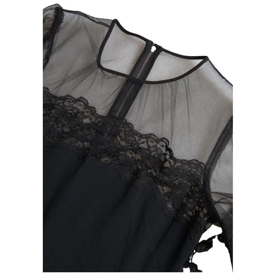 Dolce & Gabbana Black Sheer Floral Lace Sheath Midi Dress Dolce & Gabbana Black