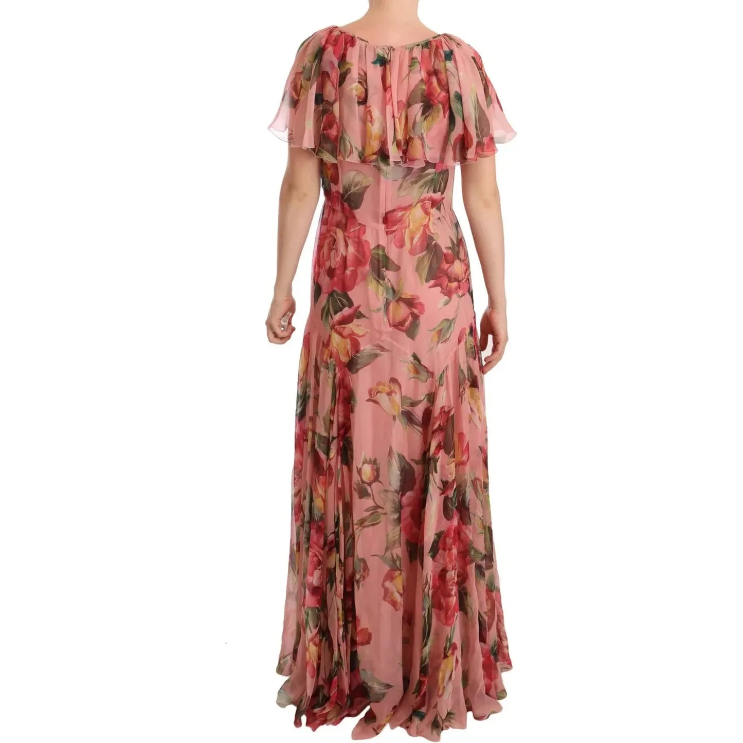 Dolce & Gabbana Pink Silk Floral Print Layered Maxi Dress