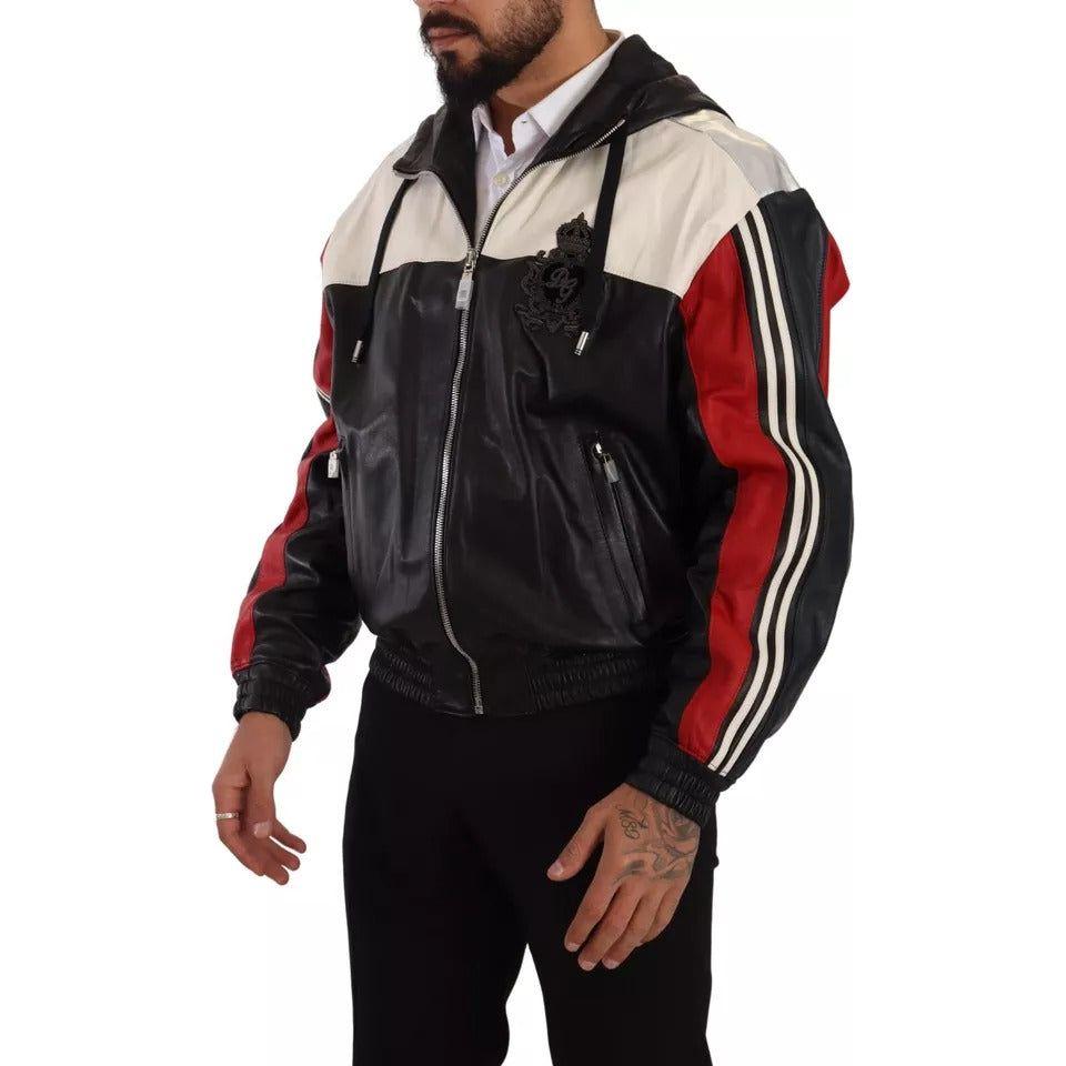 Dolce & Gabbana Black Leather Hooded Blouson Jacket Dolce & Gabbana Rosy Brown