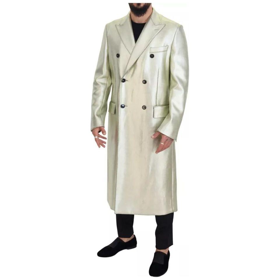 Dolce & Gabbana Gold Viscose Long Double Breasted Jacket Dolce & Gabbana Light Gray