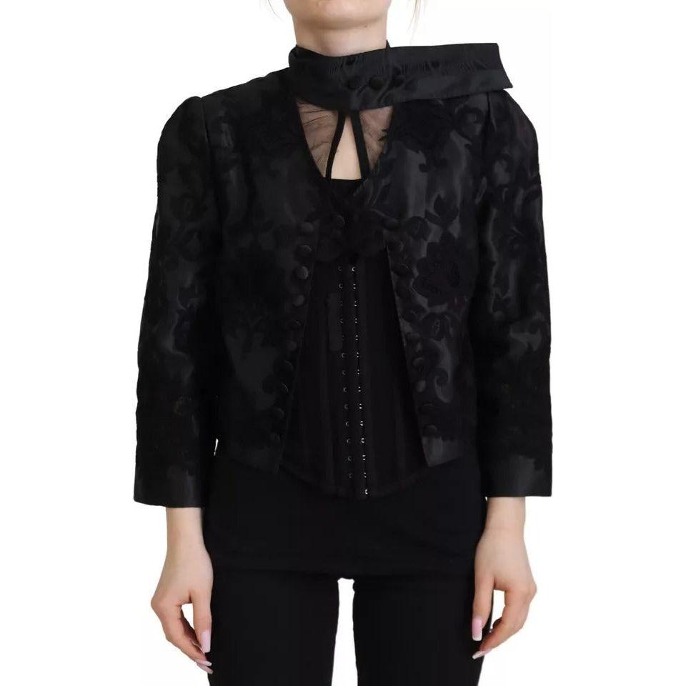 Dolce & Gabbana Black Lace Sheer Corset Organza Silk Jacket Dolce & Gabbana Black