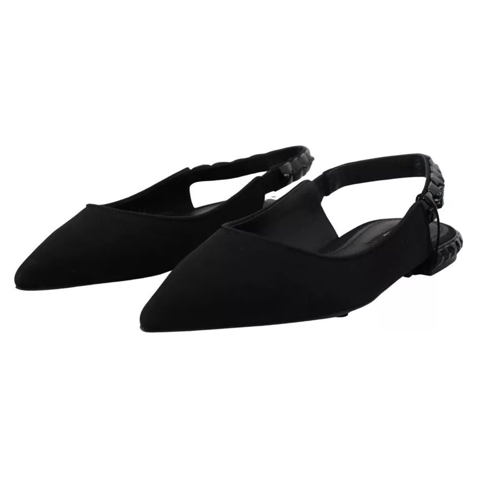 Dolce & Gabbana Black Flats Crystal Slingback Charmeuse Shoes Dolce & Gabbana Black