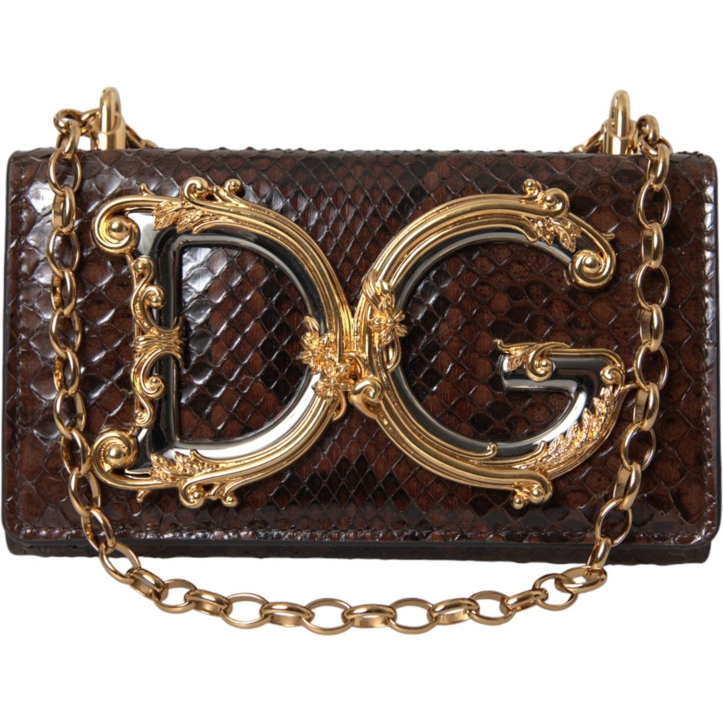 Dolce & Gabbana Brown Python Leather DG Girls Crossbody Phone Bag Dolce & Gabbana Dark Slate Gray