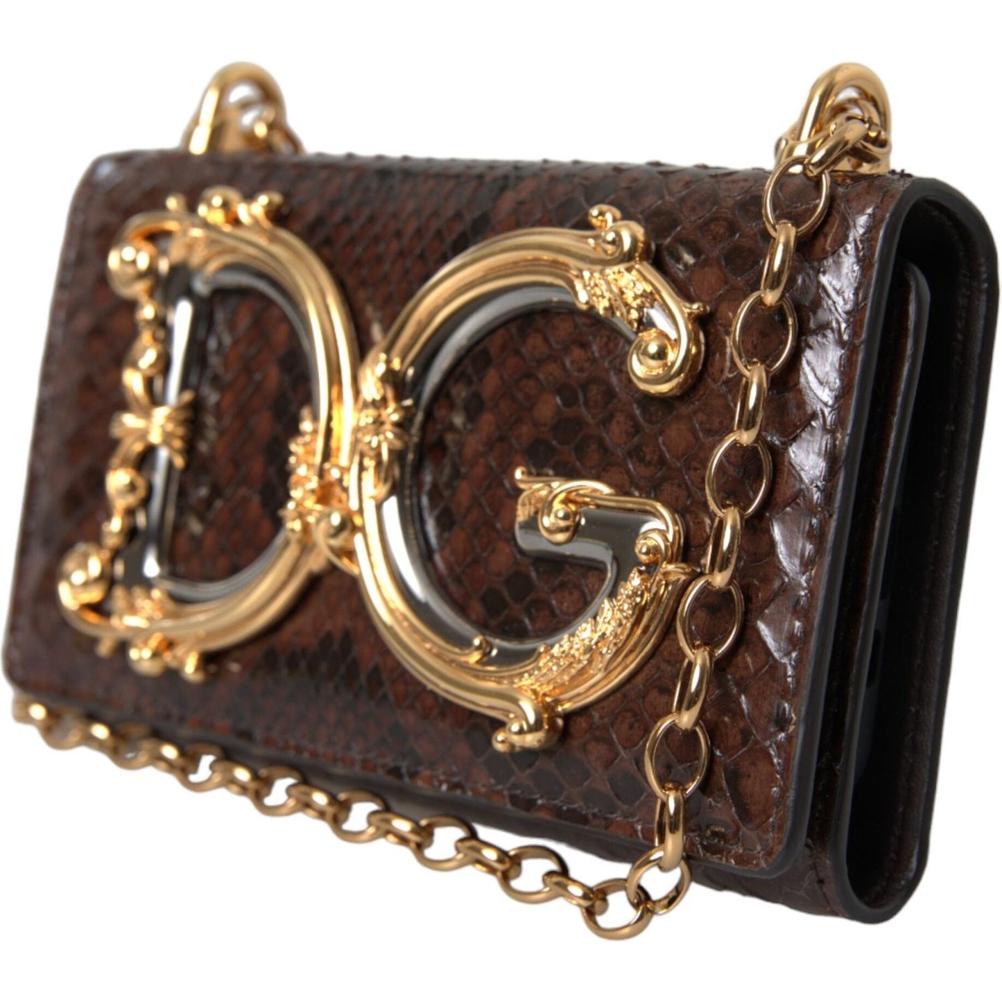 Dolce & Gabbana Brown Python Leather DG Girls Crossbody Phone Bag Dolce & Gabbana Dark Slate Gray