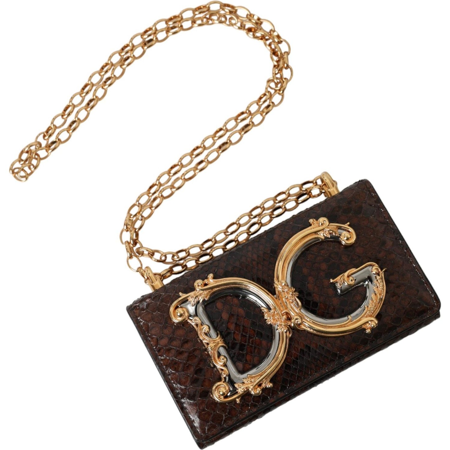 Dolce & Gabbana Brown Python Leather DG Girls Crossbody Phone Bag Dolce & Gabbana Tan