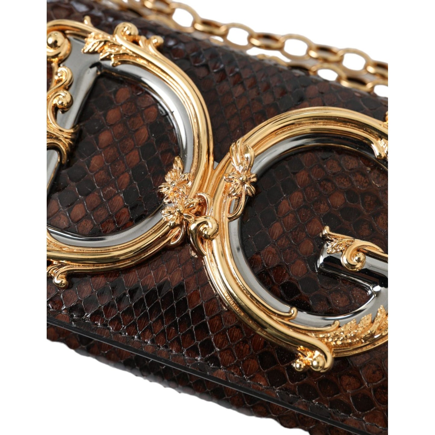 Dolce & Gabbana Brown Python Leather DG Girls Crossbody Phone Bag Dolce & Gabbana Dark Slate Gray