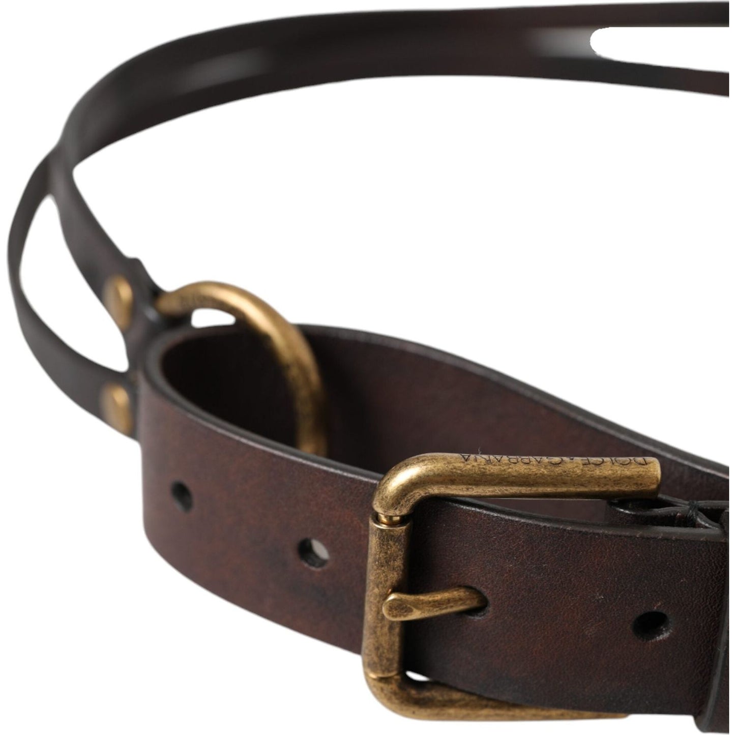Dolce & Gabbana Dark Brown Leather Gold Metal Buckle Women Belt Dolce & Gabbana Dark Slate Gray