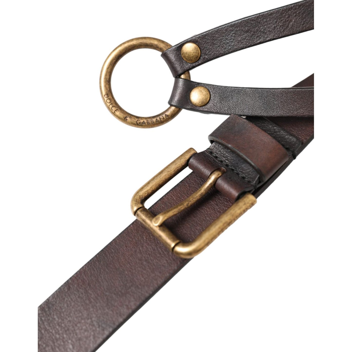 Dolce & Gabbana Dark Brown Leather Gold Metal Buckle Women Belt Dolce & Gabbana Dim Gray