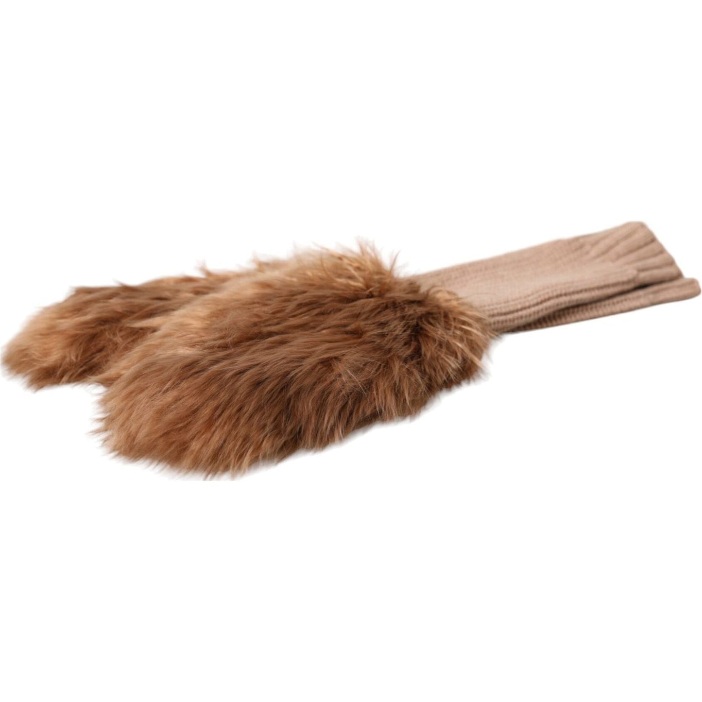 Dolce & Gabbana Brown Cashmere Knitted Fur Mid Arm Mitten Gloves Dolce & Gabbana Sienna