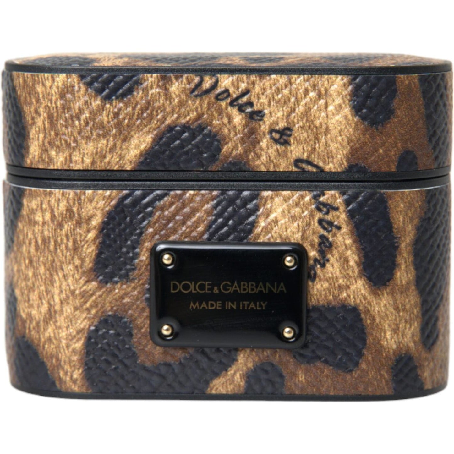 Dolce & Gabbana Brown Leopard Calf Leather Metal Logo Plaque Airpods Case Dolce & Gabbana Dark Slate Gray