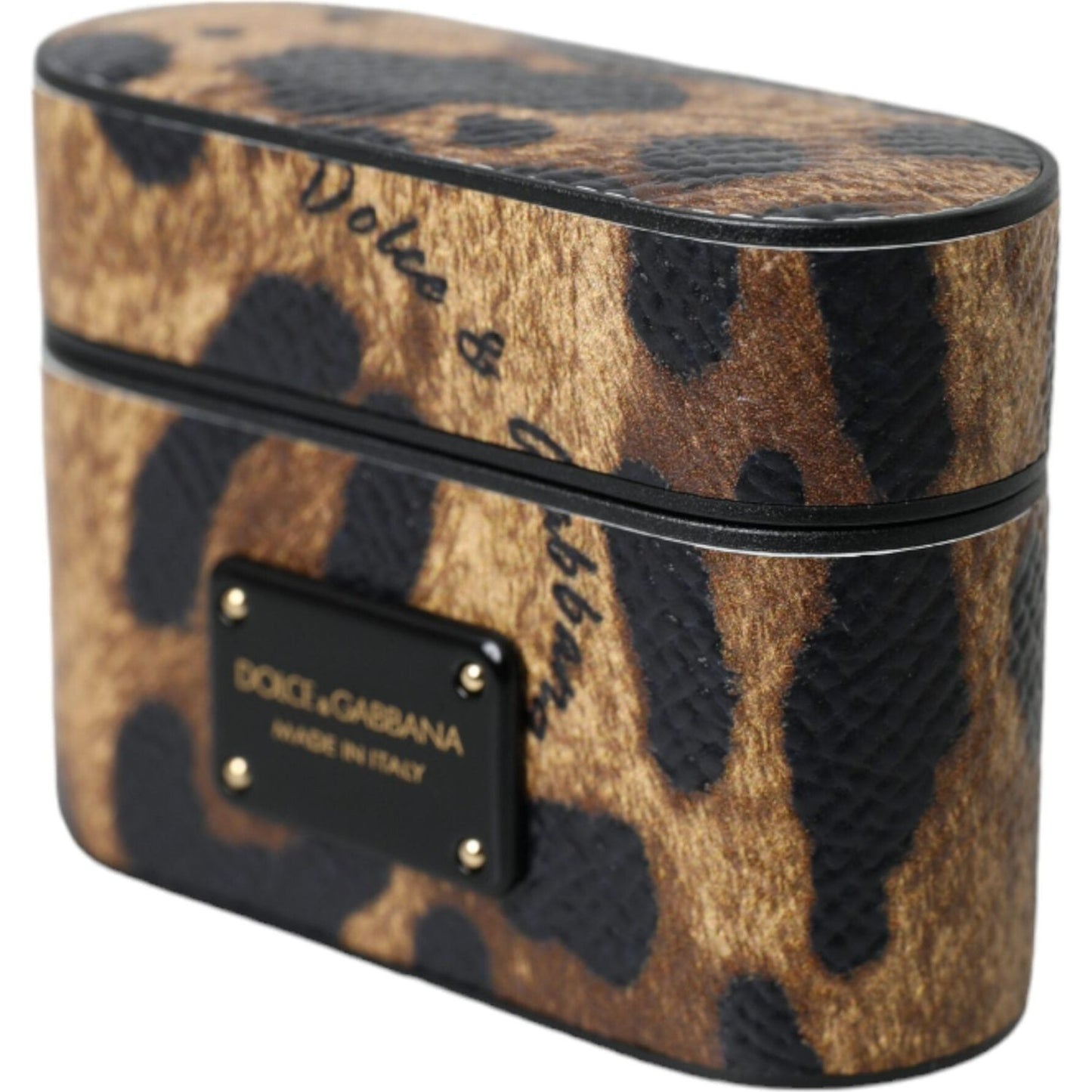 Dolce & Gabbana Brown Leopard Calf Leather Metal Logo Plaque Airpods Case Dolce & Gabbana Dark Slate Gray