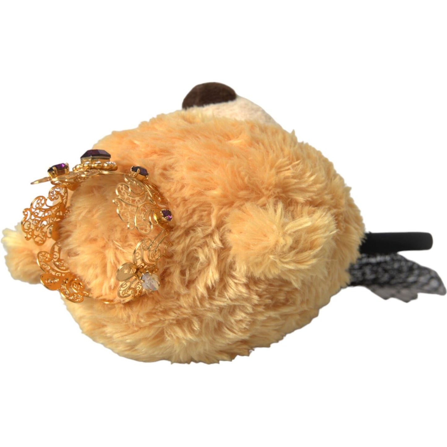 Dolce & Gabbana Brown Teddy Bear Gold Crystal Crown Hair Band Diadem Dolce & Gabbana Dark Khaki