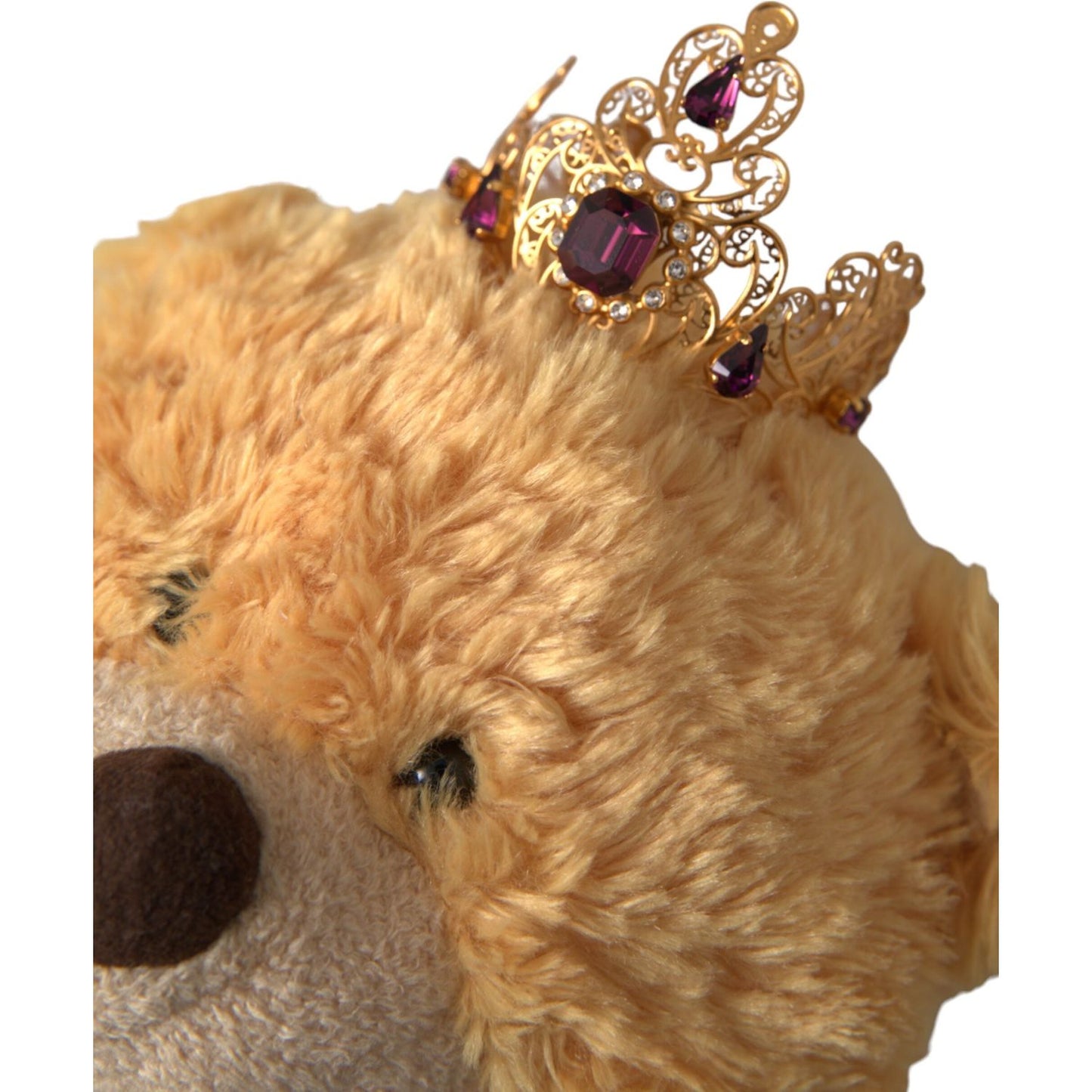 Dolce & Gabbana Brown Teddy Bear Gold Crystal Crown Hair Band Diadem Dolce & Gabbana Sienna