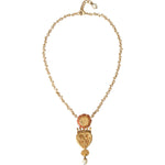 Dolce & Gabbana Gold BrassChain Sacred Heart Rose Crystal Charm Necklace Necklace