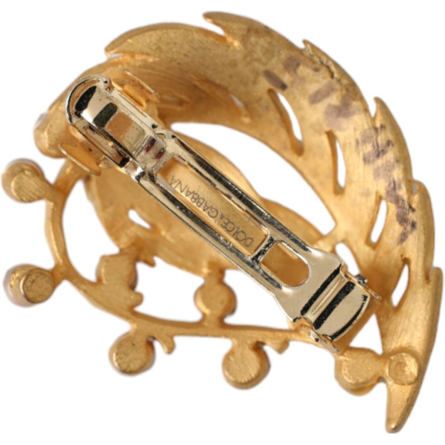 Dolce & Gabbana Gold Brass Leaf Embellished Jewelry Brooch Hair Pin FASHION ACCESSORIES