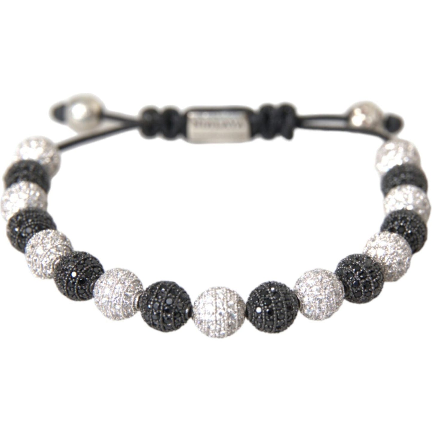 Nialaya CZ Crystal Ball Black White Beaded Bracelet Bracelet Nialaya Gray