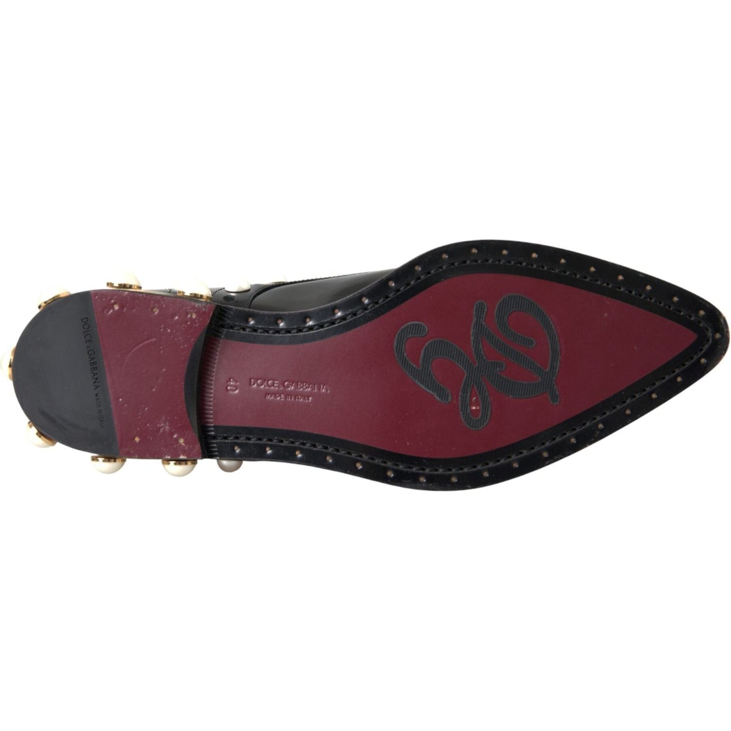 Dolce & Gabbana Black Leather Faux Pearl Dress Broque Shoes Dolce & Gabbana Dark Slate Gray