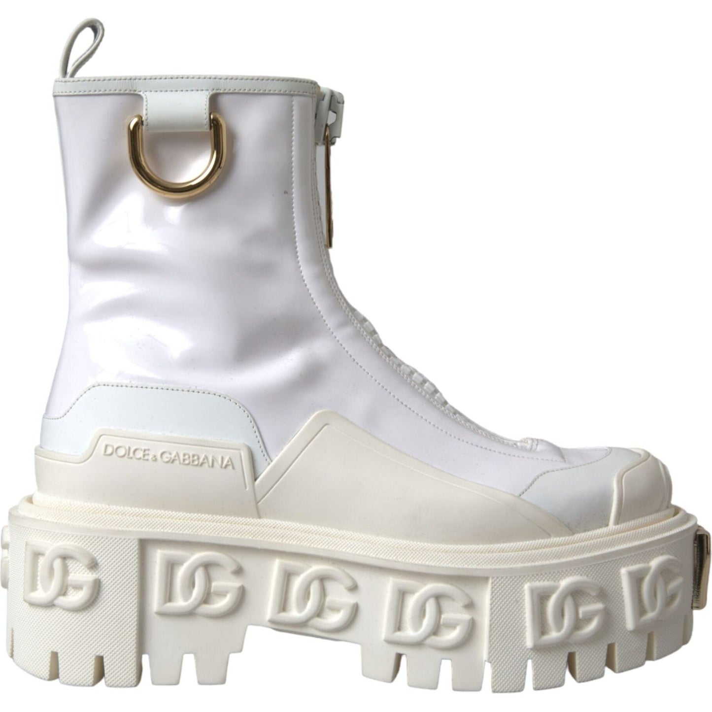 Dolce & Gabbana White Leather Rubber Logo Ankle Boots Shoes Dolce & Gabbana Light Gray