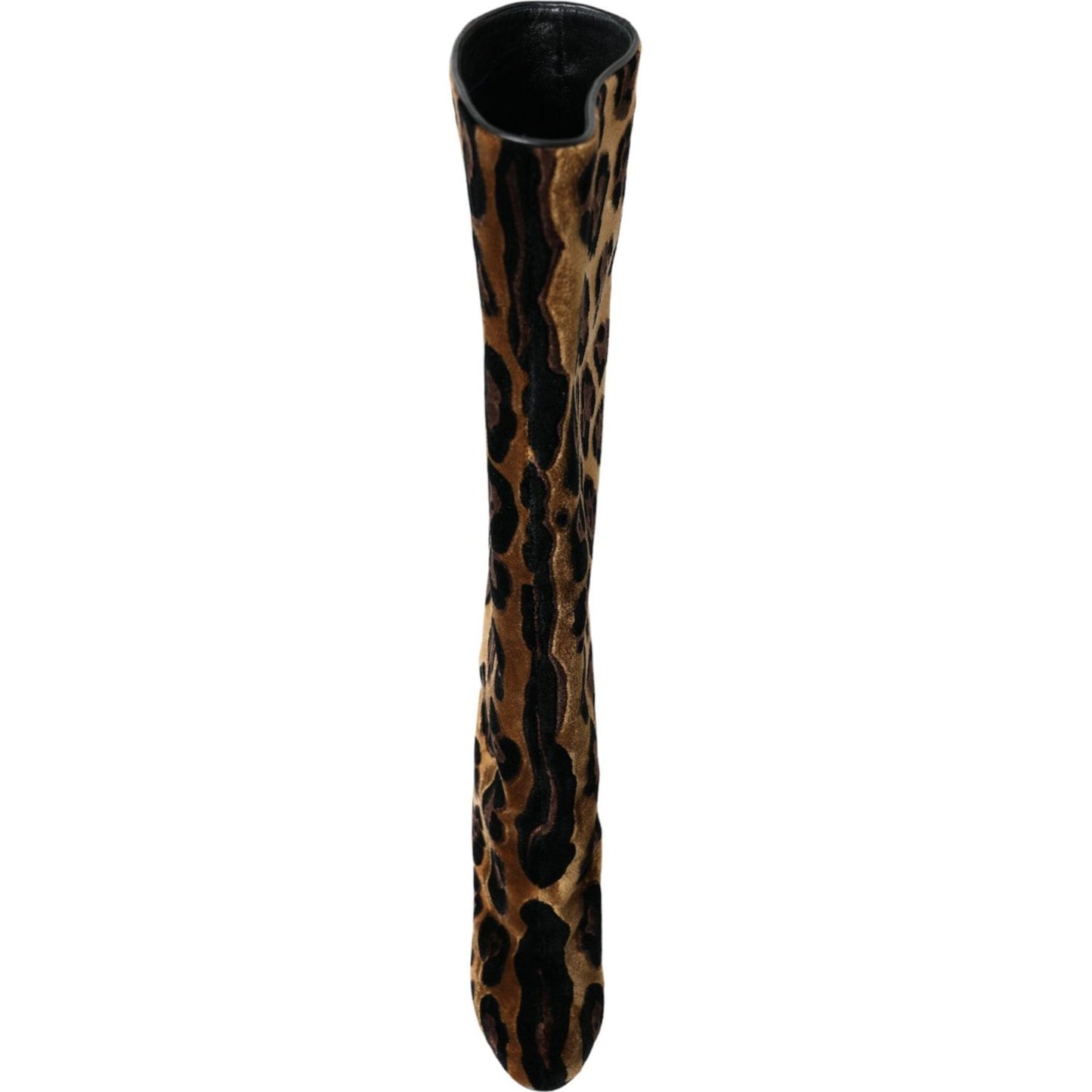 Dolce & Gabbana Brown Giraffe Velvet Leather Boots Shoes Dolce & Gabbana Black