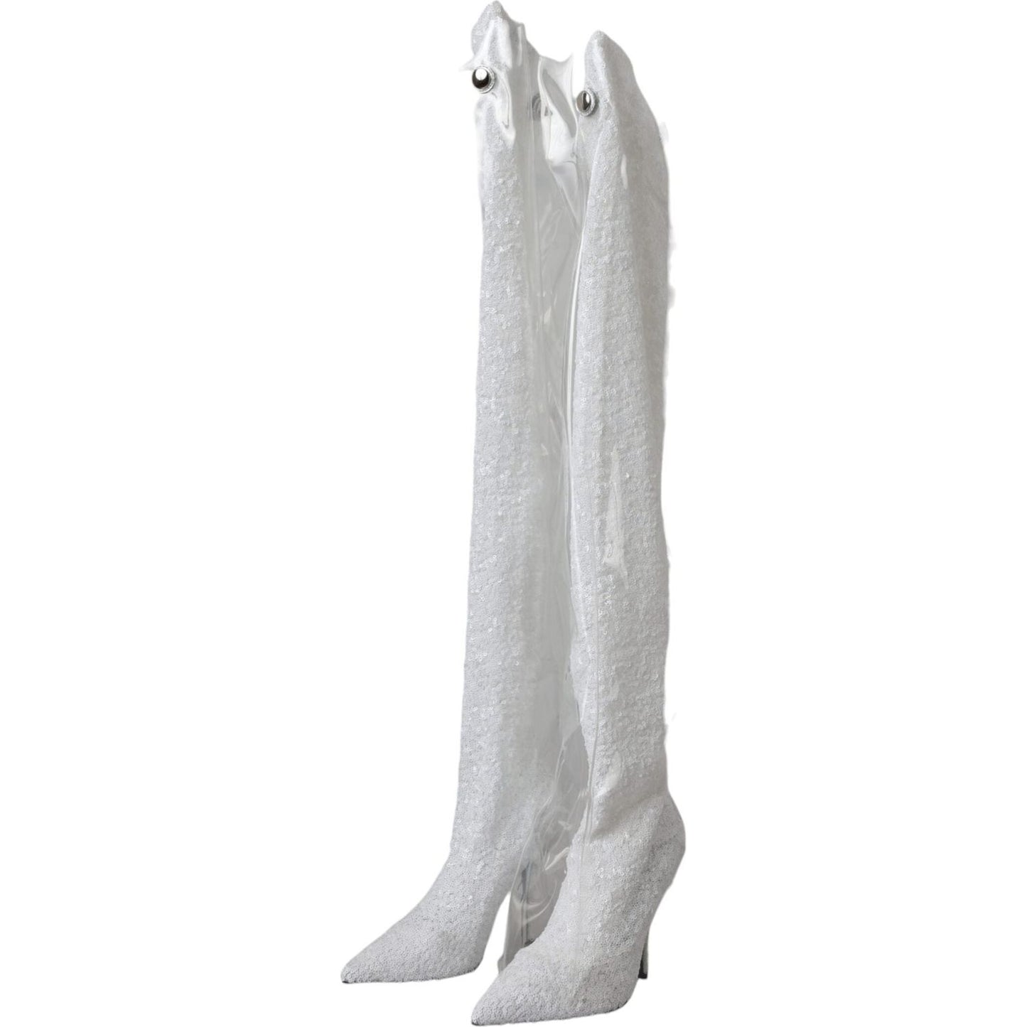 Dolce & Gabbana White Heels Stiletto Knee High Boots Shoes Dolce & Gabbana Gray