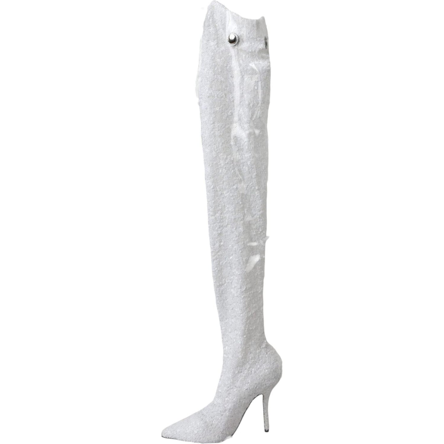 Dolce & Gabbana White Heels Stiletto Knee High Boots Shoes Dolce & Gabbana Light Gray