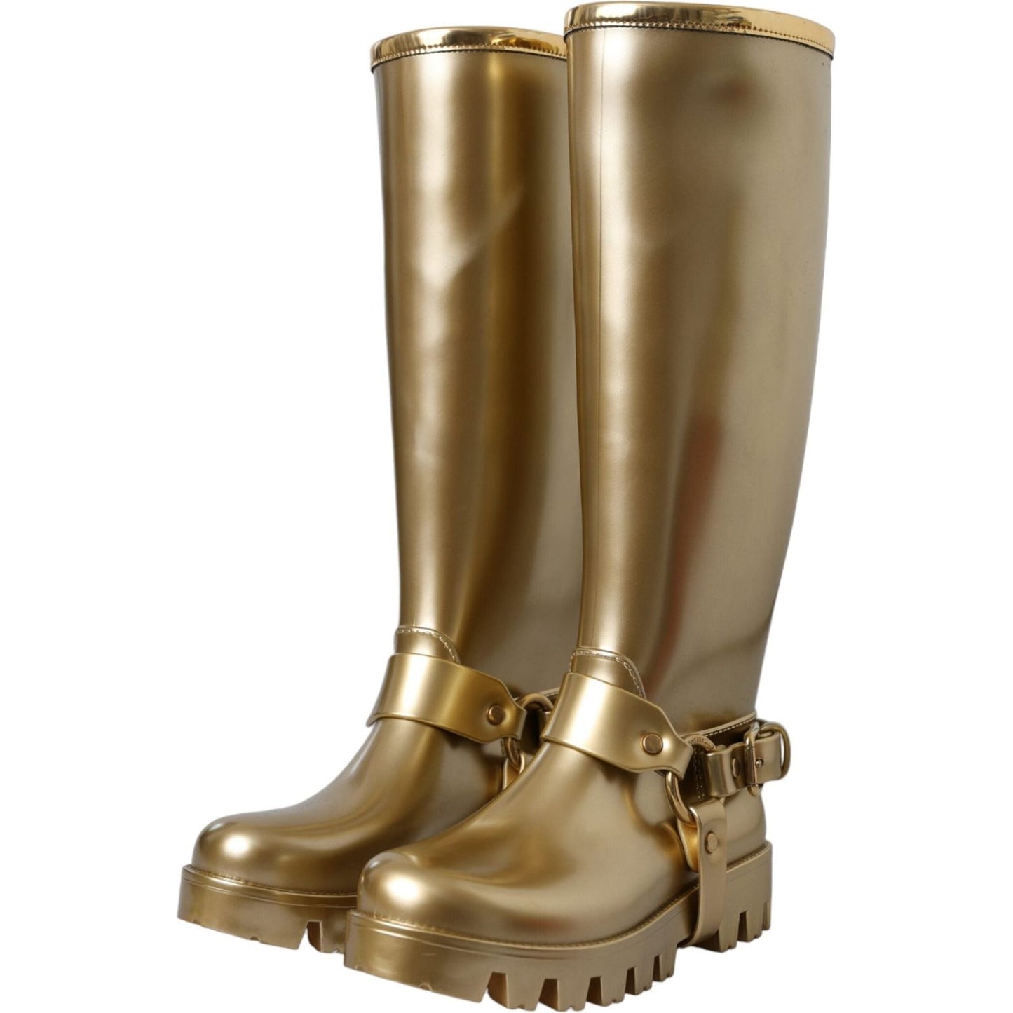 Dolce & Gabbana Metallic Gold Rubber PVC Rain Boots Shoes LA11145-37