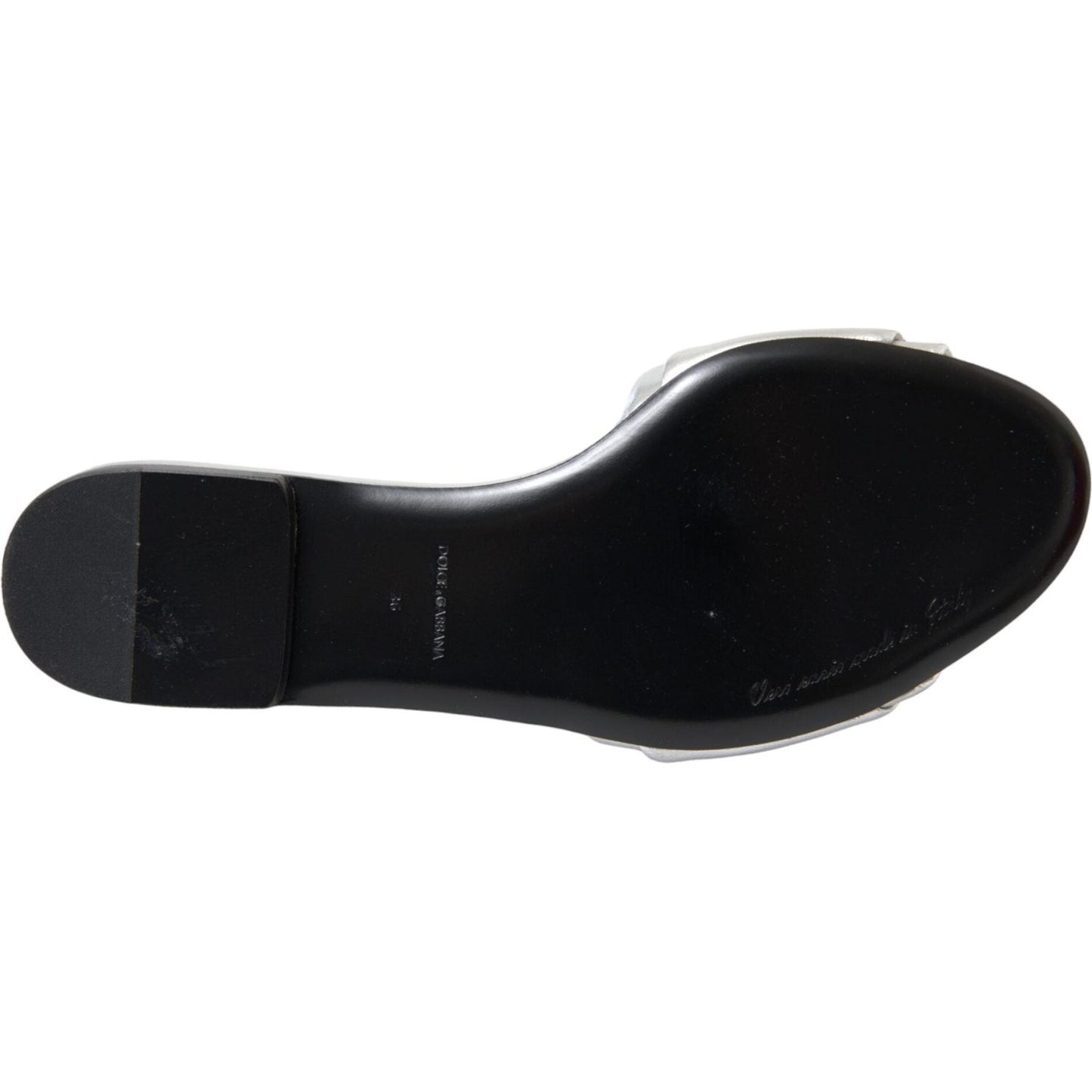 Dolce & Gabbana Silver Crystal Leather Flats Sandals Shoes Dolce & Gabbana Black