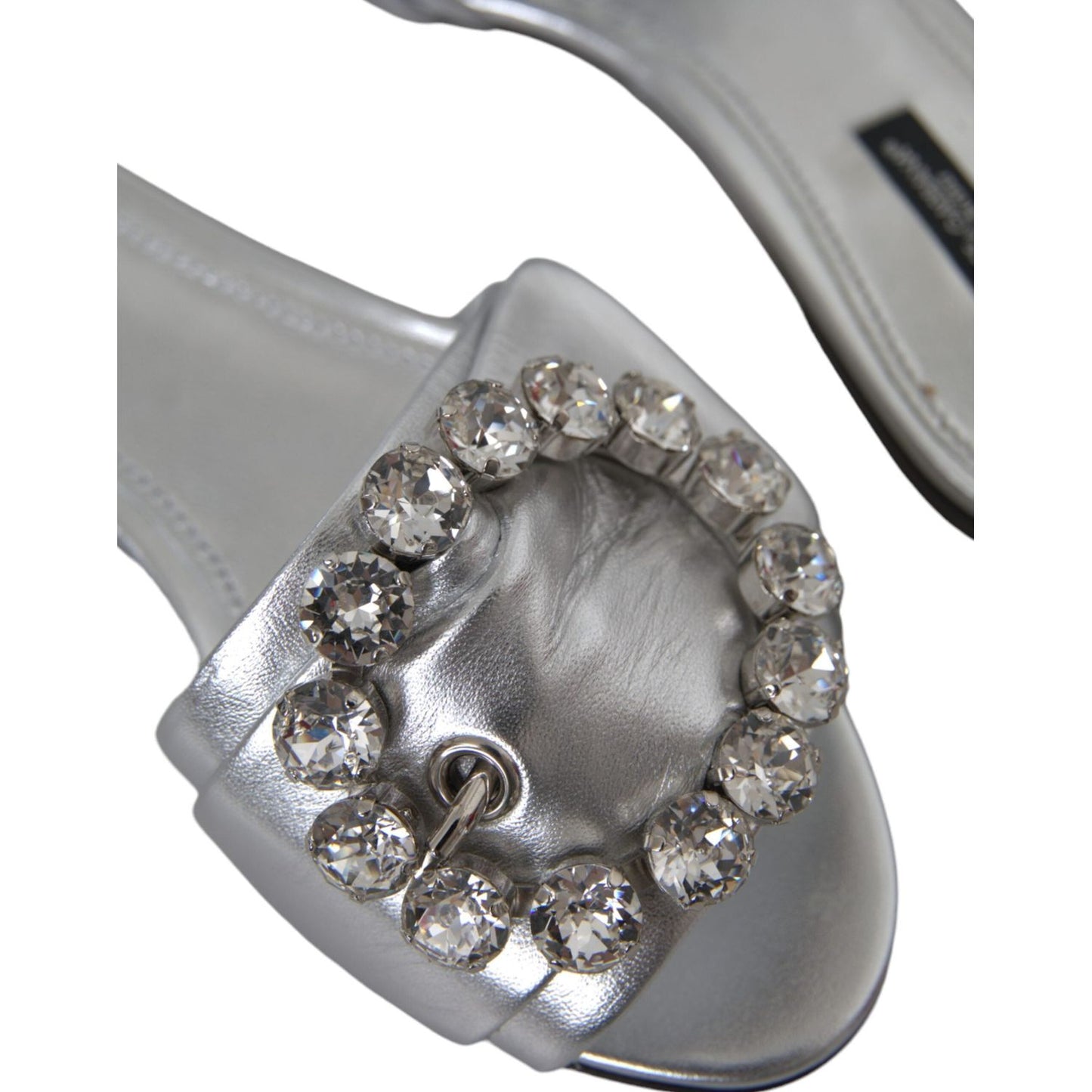 Dolce & Gabbana Silver Crystal Leather Flats Sandals Shoes Dolce & Gabbana Light Slate Gray
