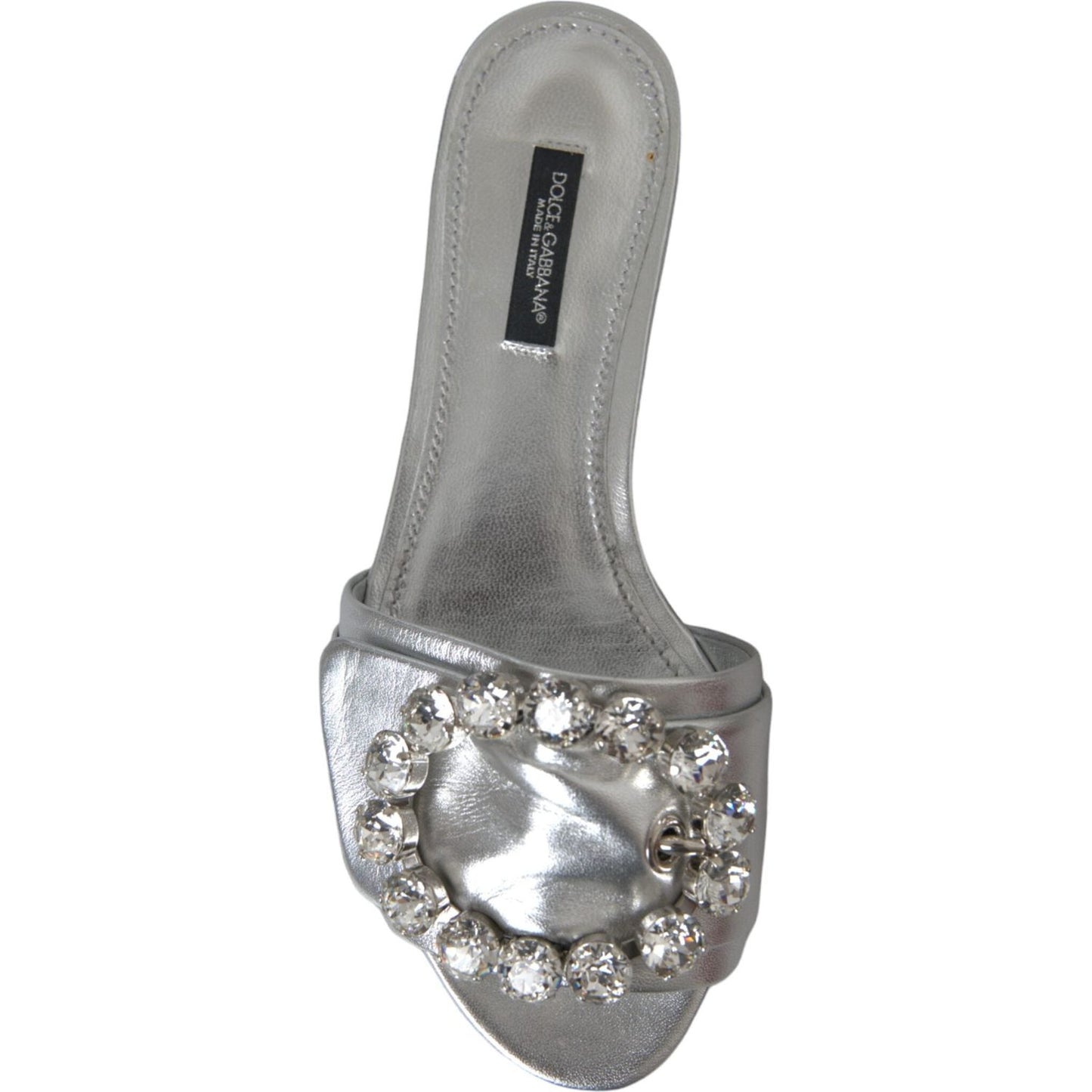 Dolce & Gabbana Silver Crystal Leather Flats Sandals Shoes Dolce & Gabbana Light Slate Gray