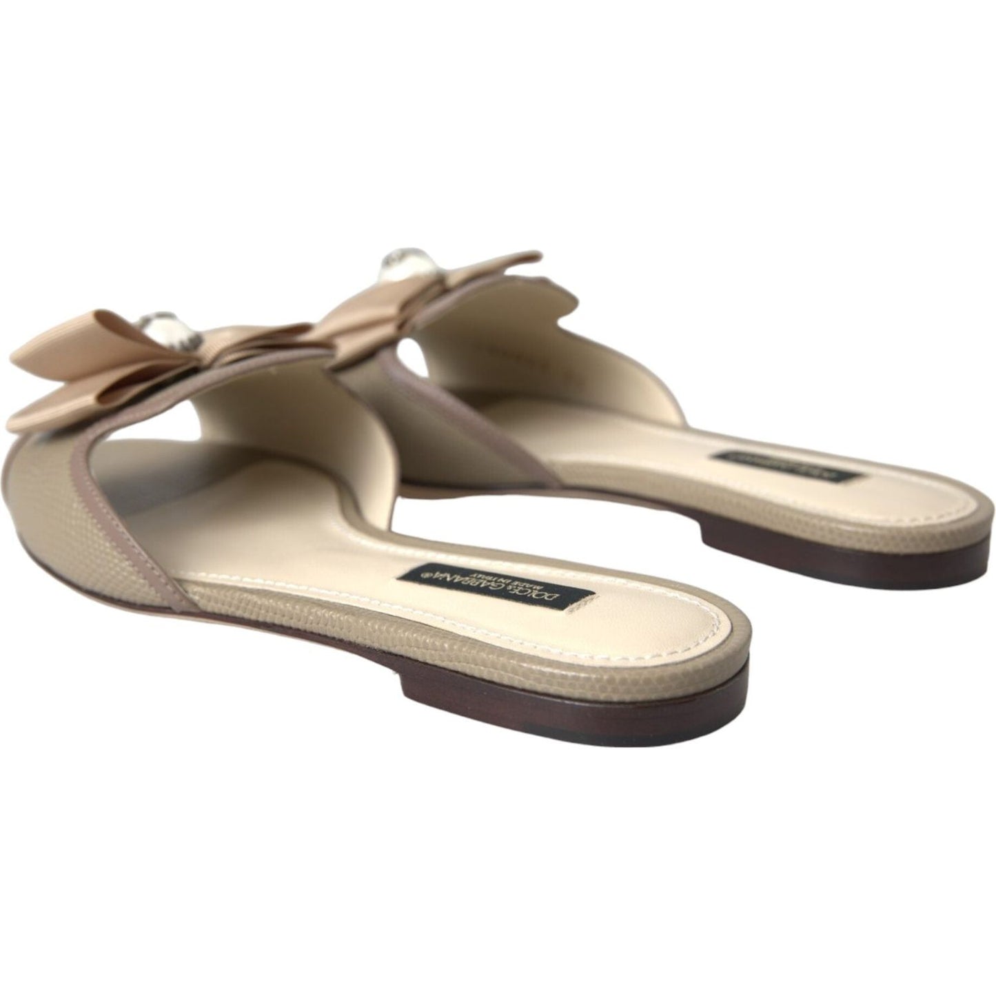 Dolce & Gabbana Beige Logo Pearl Flats Sandals Slides Shoes Dolce & Gabbana Dim Gray