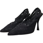 Dolce & Gabbana Black Lace Stretch Heels Slingbacks Shoes LA11198-36