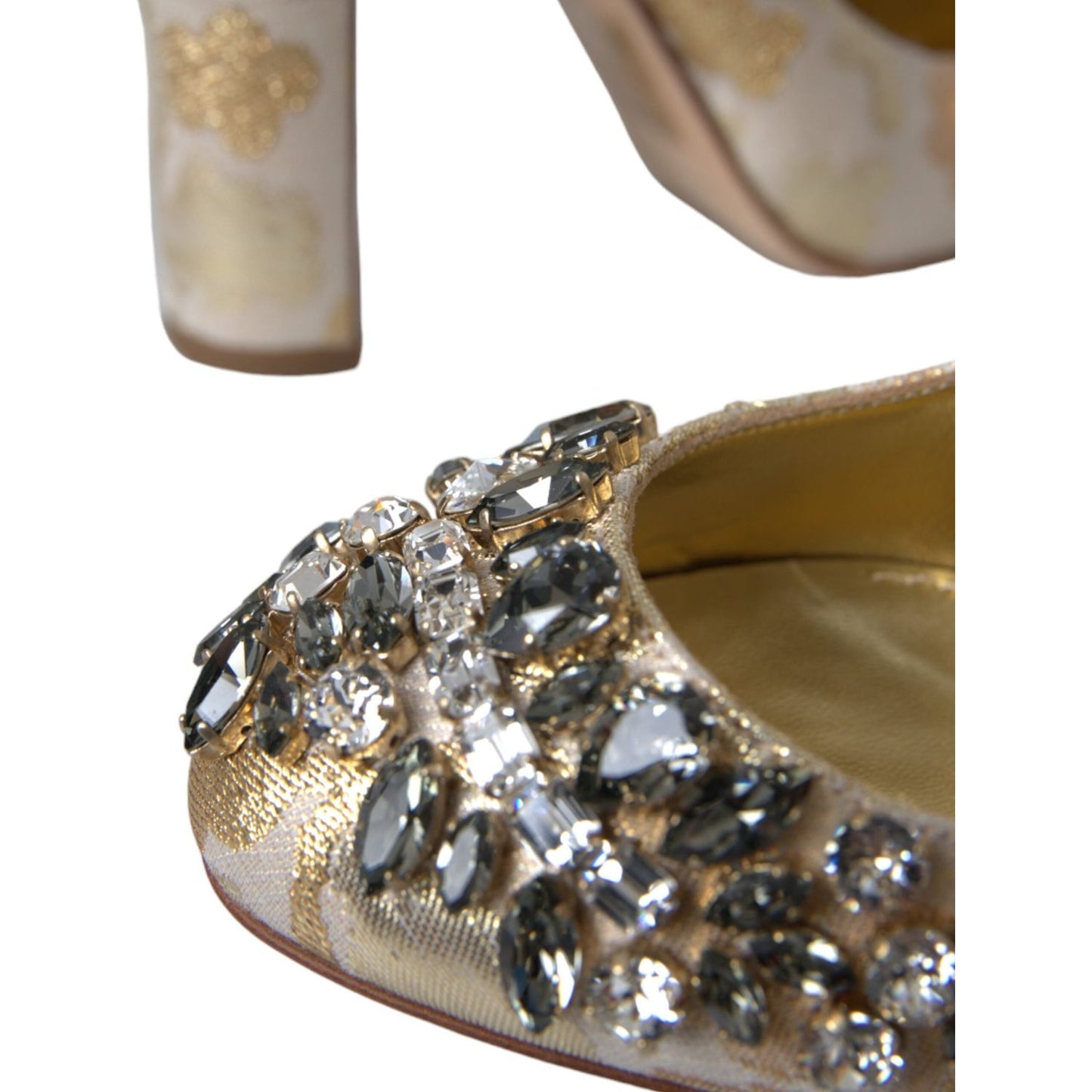 Dolce & Gabbana Gold Jacquard Crystal Mary Janes Pumps Shoes Dolce & Gabbana Dim Gray