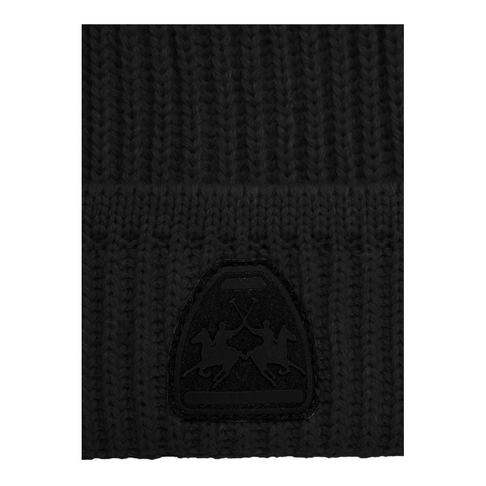 La Martina Black Acrylic Men Beanie