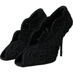 Dolce & Gabbana Black Cordonetto Ricamo Pump Open Toe Shoes