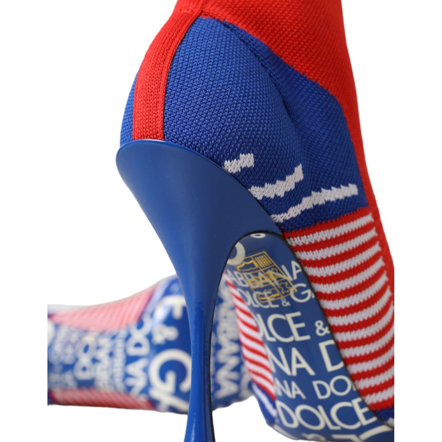 Dolce & Gabbana Red Blue Stretch Sock Style Ankle Boots Logo Shoes Dolce & Gabbana Dark Slate Blue