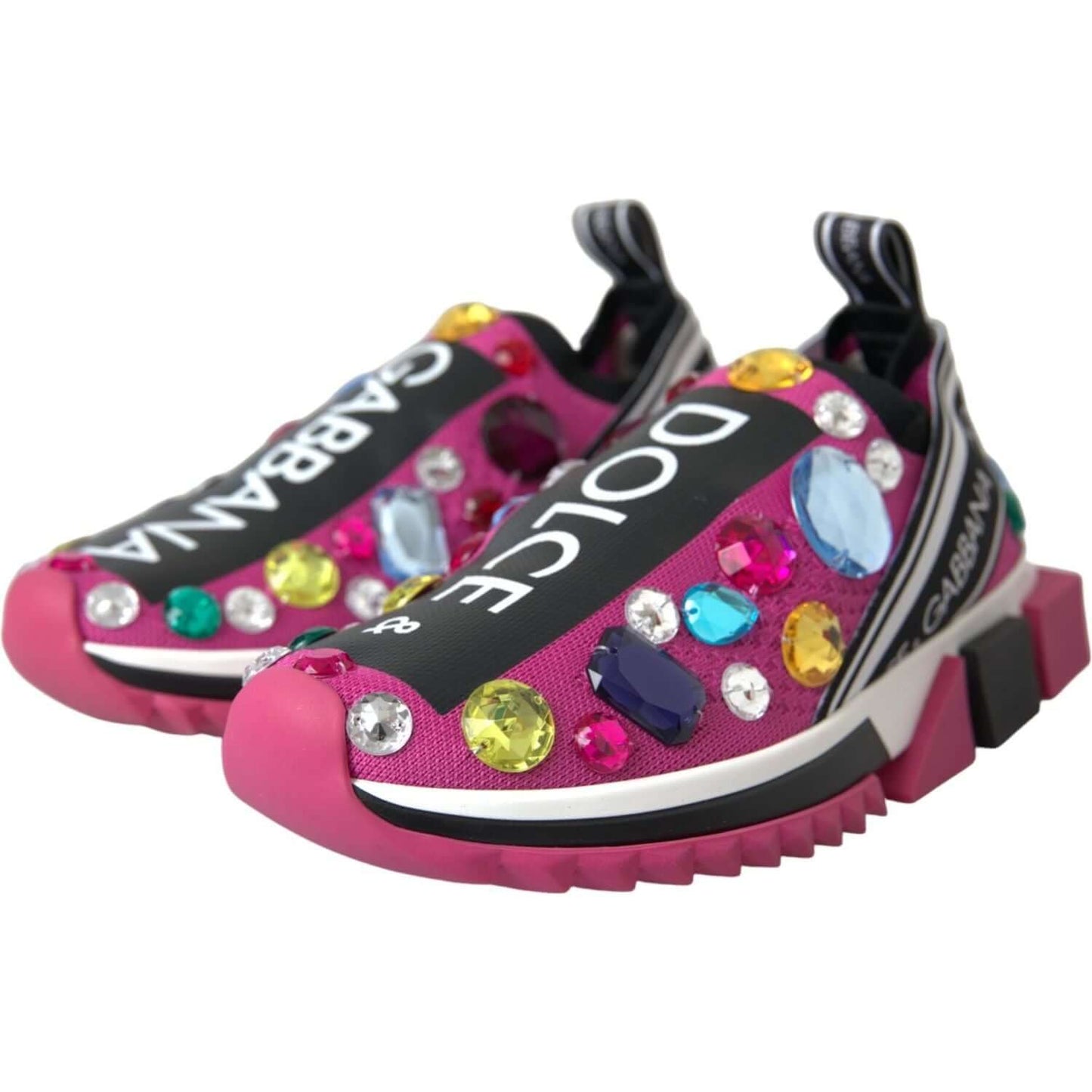 Dolce & Gabbana Pink Sorrento Crystals Sneakers Shoes Dolce & Gabbana Dim Gray