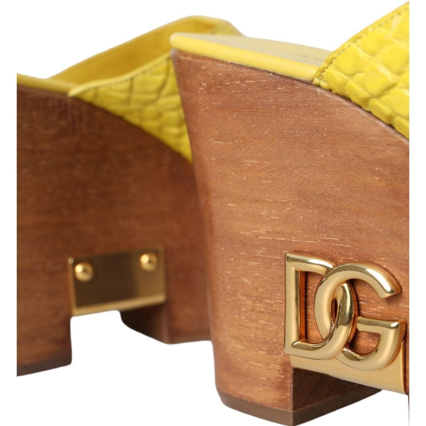 Dolce & Gabbana Yellow Leather Wood Mule Wedge Slides Shoes Dolce & Gabbana Sienna