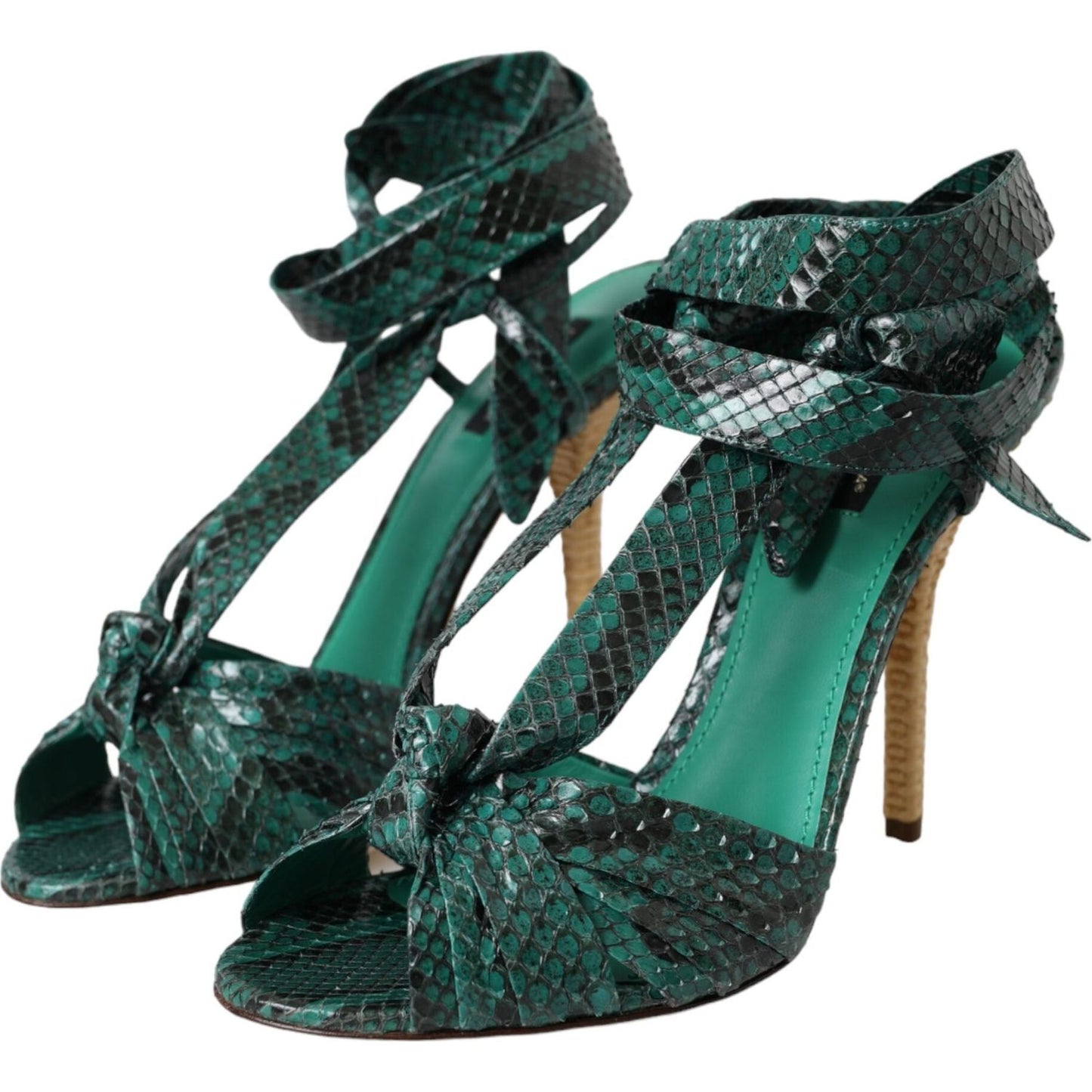 Dolce & Gabbana Green Exotic Leather Heels Sandals Shoes Dolce & Gabbana Dark Slate Gray