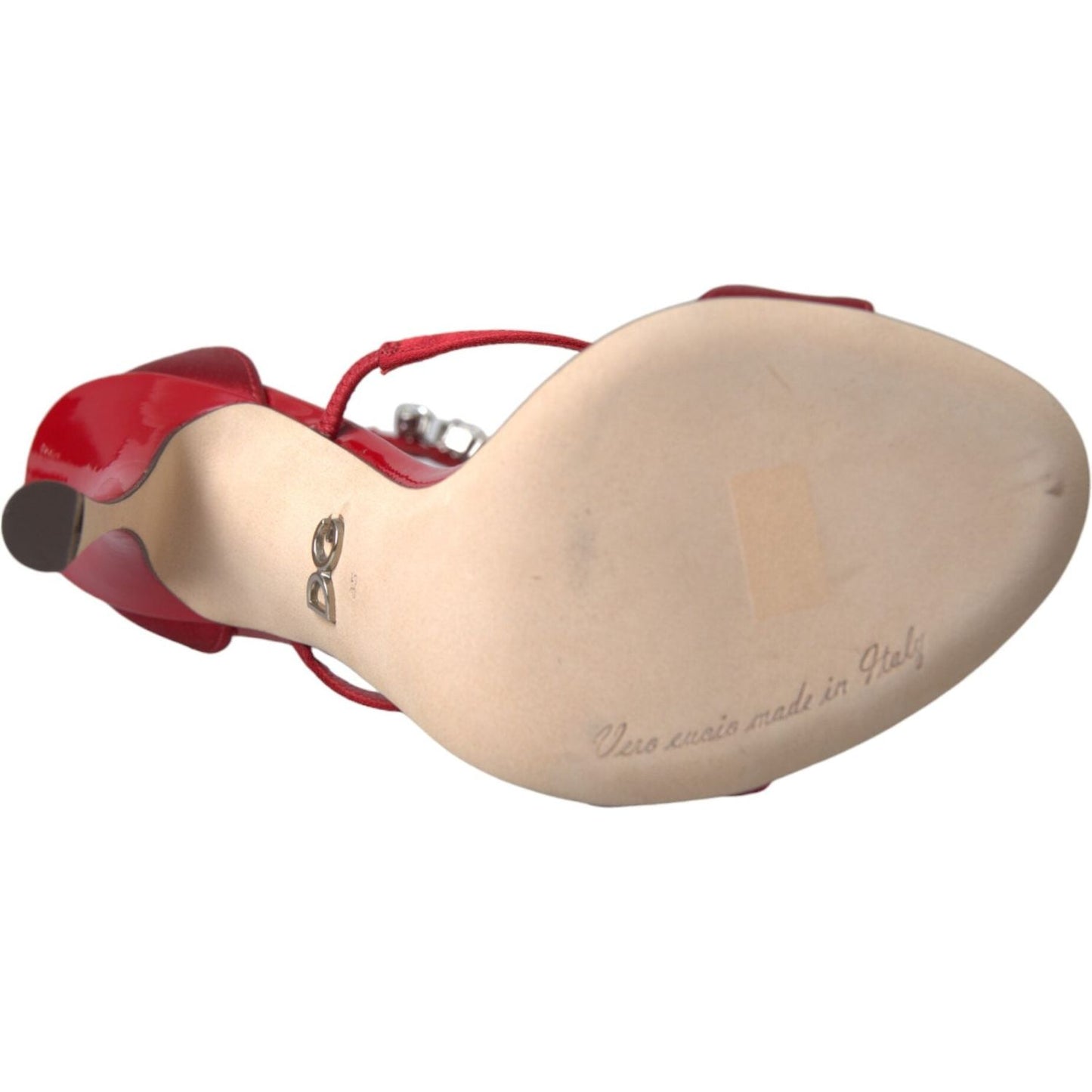 Dolce & Gabbana Red Keira Satin Crystals Sandals Heels Shoes Dolce & Gabbana Tan