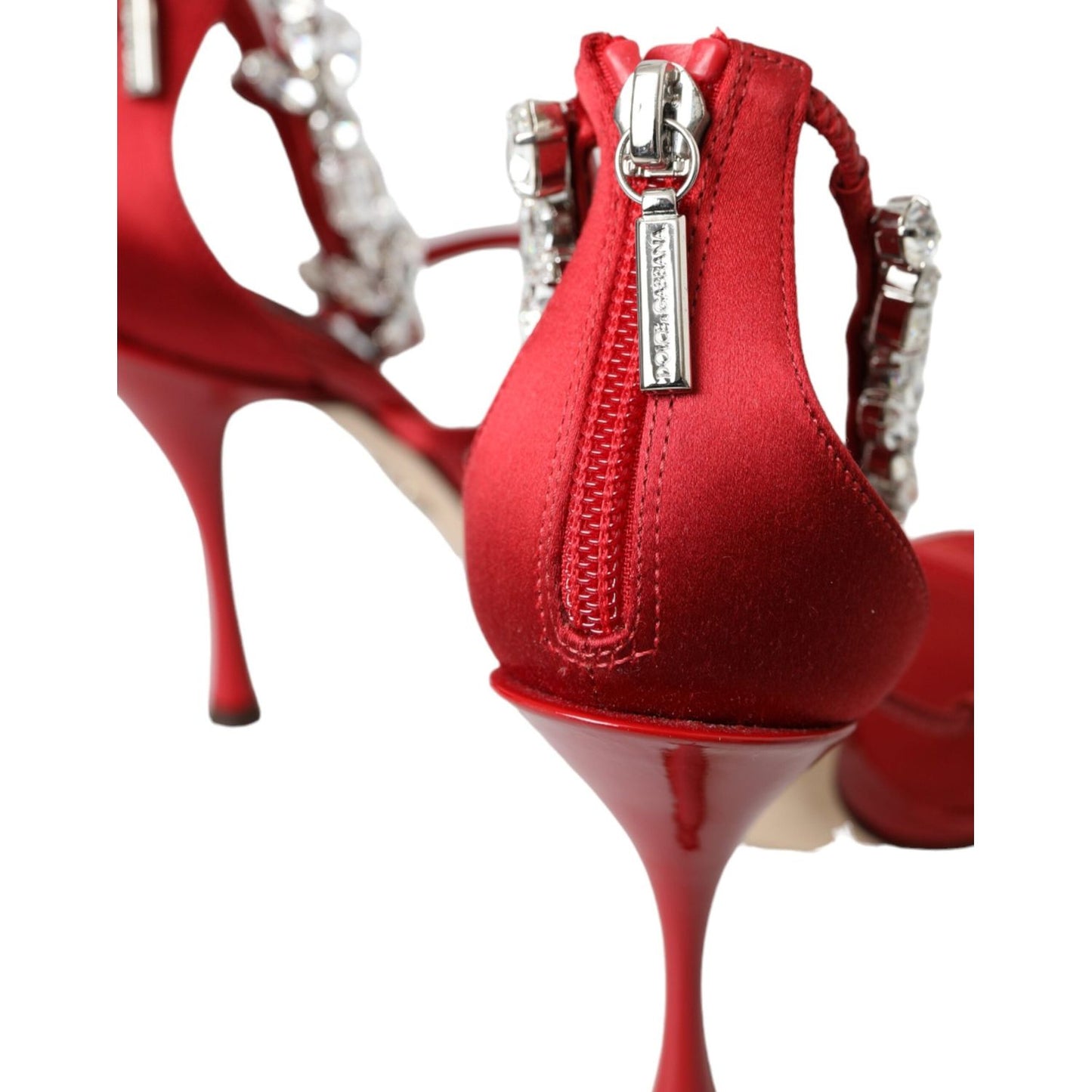Dolce & Gabbana Red Keira Satin Crystals Sandals Heels Shoes Dolce & Gabbana Brown