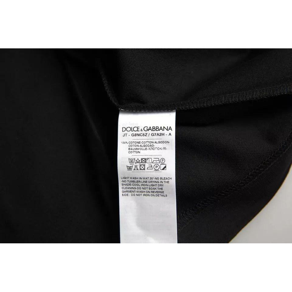 Dolce & Gabbana Black Logo Patch Cotton Crew Neck T-shirt Dolce & Gabbana Light Gray