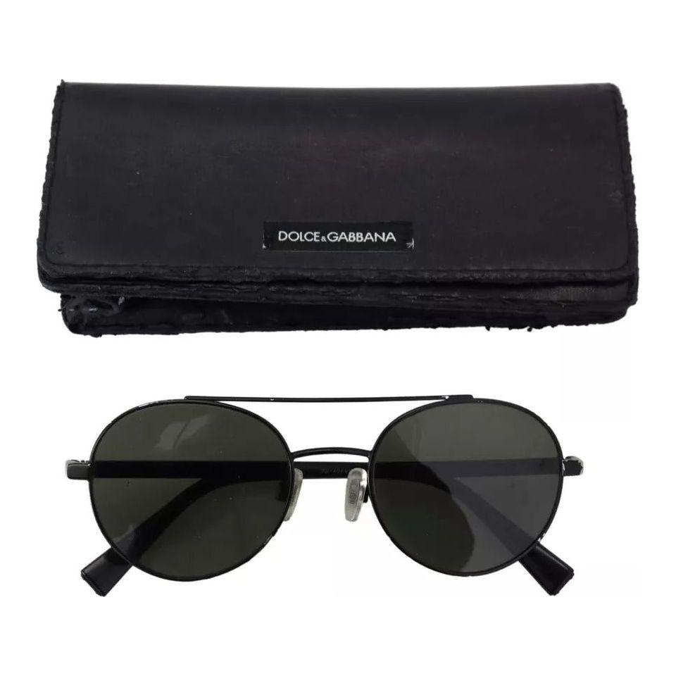 Dolce & Gabbana Matte Black Steel Frame Green Lens DG2245 Sunglasses GLA1106