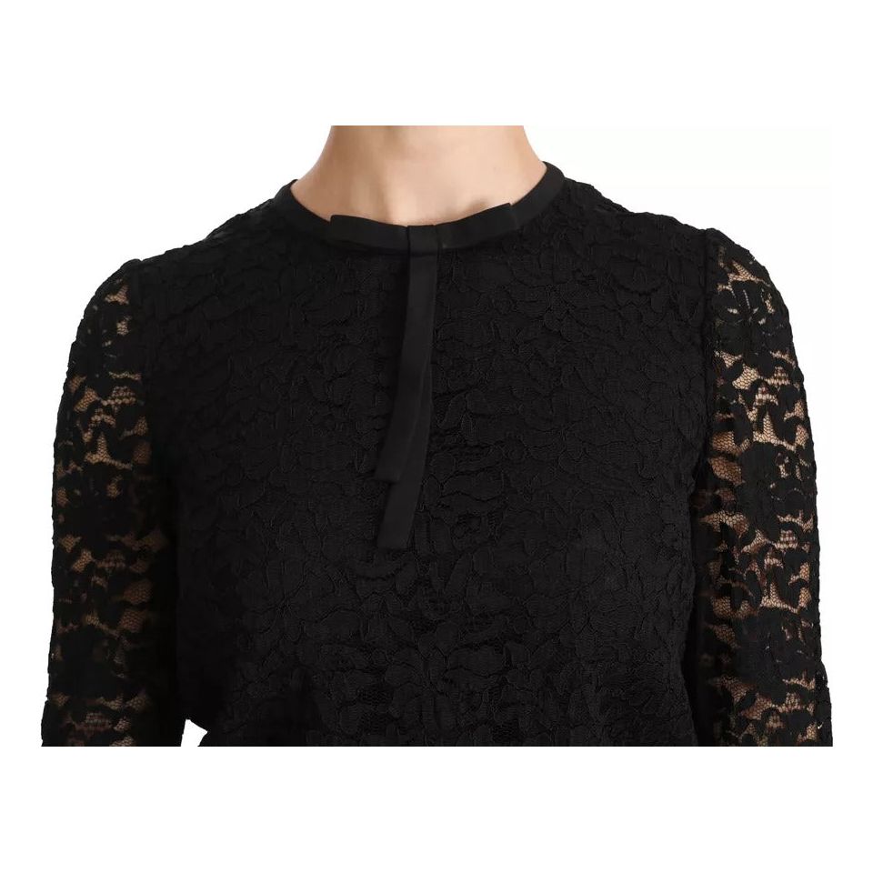 Dolce & Gabbana Black Lace Long Sleeve Blouse Nylon Top Dolce & Gabbana Black