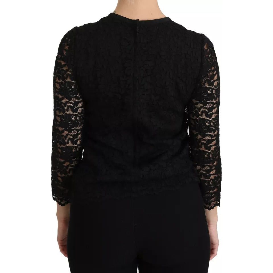 Dolce & Gabbana Black Lace Long Sleeve Blouse Nylon Top Dolce & Gabbana Black